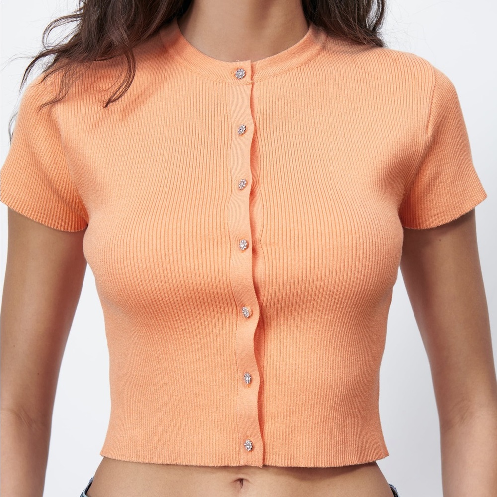 BRAND NEW ‼️‼️ Zara neon orange knit cardigan with jewel buttons
